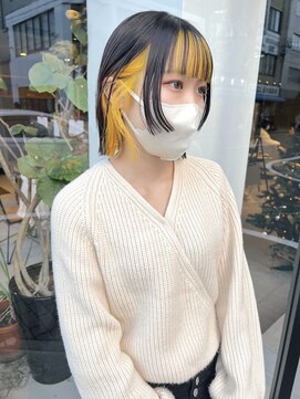 ヘアー アイス ルーチェ(HAIR ICI LUCE) インナーカラー イエローカラー ウルフカット ボブ /城倉