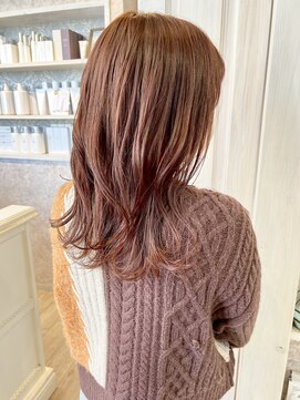 キャアリー(Caary) 福山市Caaryオレンジベージュ韓国ヘア艶ケアカラーセミディ20代