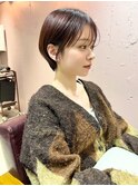 *滝田*小顔耳かけマッシュフェザーショートボブマロンベージュ