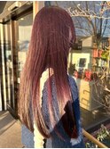 髪質改善 艶髪 レッドブラウン 顔周りカット 20代 ストレート