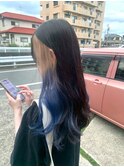 ホワイトグレージュインナーカラー×ブルーグラデ