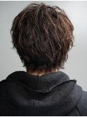 波巻きスパイラルメンズヘアマッシュツイストパーマウルフカット