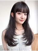 前髪カットウルフレイヤーロングダークアッシュ_F1395