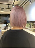 ボブ切りっぱなしボブブリーチハイトーンピンクベージュ20代韓国