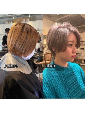 髪質改善と縮毛矯正の専門店 サンティエ(scintiller) 大人綺麗な小顔襟足スッキリショートボブ　30代40代50代