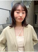 鎖骨ロブミディアムニュアンスカール顔周りレイヤーミニウルフ