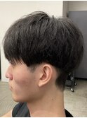 フェザーパーマ/グレーブルーカラー/刈り上げショートパンク