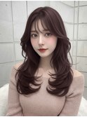 ハッシュレイヤー/ダークラベンダー/韓国巻き/顔周りカット