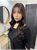 桑名ロングレイヤーカットロングヘアピンクブラウンカラー韓国