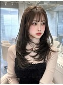 大人可愛い20代30代40代小顔ウルフレイヤーボブ丸み韓国ロング