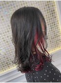 インナーカラー /レッドカラー/ミディアムヘア