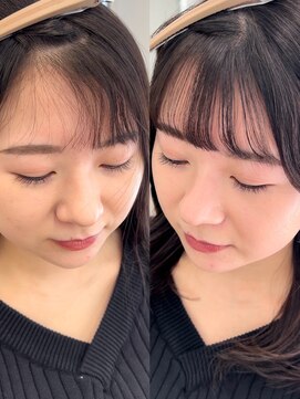アム 表参道(am) 前髪縮毛矯正【小顔薄めバンググレージュレイヤーロング前髪】