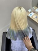 ホワイトブロンドエンドカラーブリーチダブルカラー水色カラー