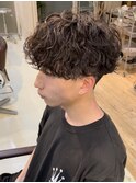 メンズパーマ波まきパーマセンターパートメンズマッシュウルフ