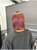 切りっぱなしボブ×ワインレッドカラー 