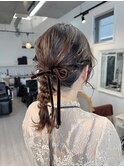 結婚式お呼ばれヘアセット編みおろしボブヘアメイクヘアアレンジ