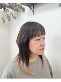 30代40代ミディアムレイヤーエンドカラーミルクティーベージュ