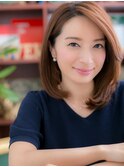 暖色系カラーアシンメトリー前下がりロブ川口20代30代40代a!