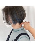 インナーカラー/ブルーグレー/ハンサムショート/ボブルフ