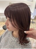 流れる顔周りカット×ピンクブラウン
