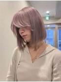 ハイトーン ピンクカラー 切りっぱなしボブ　ピンクブラウン