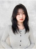 美髪エアリーロング暗髪グレージュカラーレイヤーカット