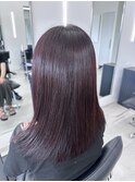 髪質改善縮毛矯正×ボルドー×ミルクティーイヤリングカラー