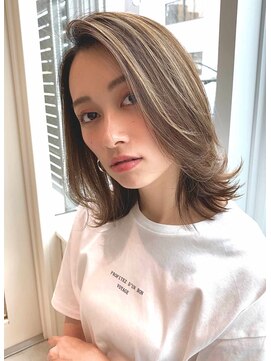 ニーフ 恵比寿(neaf) デザインカラー/レイヤーカット/ウェットヘア/オリーブベージュ