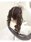 高めツインテール×髪の毛リボン