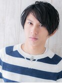 流しバングの七三分けネイビーブラックなラフフェザーm札幌月寒