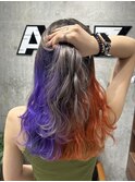 パープル×オレンジインナーカラーハイトーンケアブリーチ