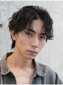 原宿センターパートウルフメンズ緩めシャドウパーマルーズパーマ