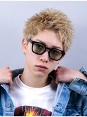 ハイライトミルクティーベージュツーブロックメンズマッシュ