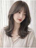 ウェーブ巻き甘め愛され韓国風くびれパーマレイヤーカット顔周り