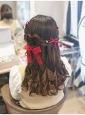 ハート×編み込みハーフアップ