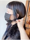 【morio 原宿】オン眉ショートボブ　インナーカラーネイビー