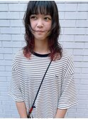 くせ毛風ウルフパーマ前髪パーマインナーカラーアッシュブラック