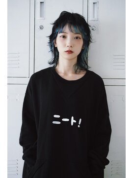 ネフ(NeF) 黒髪ウルフレイヤーインナー水色ブルー*
