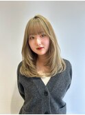 ロング顔周りレイヤーシャギーブリーチカラー