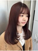 レイヤーカット/顔まわりレイヤー/レッドブラウン/前髪カット