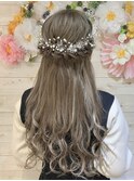 編み込みハーフアップ 小枝アクセサリー