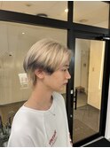 爽やかナチュラルパーマセンターパート清潔感デザインカラー