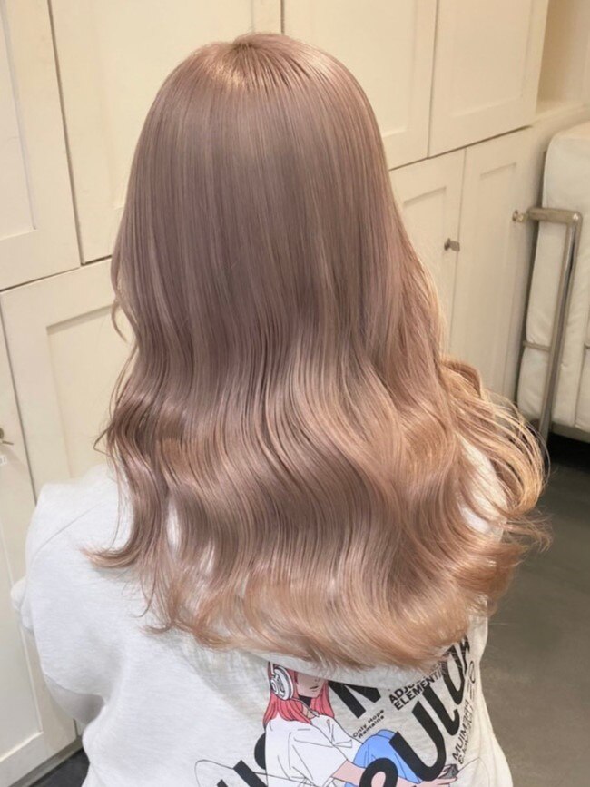 3455シルキーピンクベージュタイトストレート艶髪オルチャンヘア