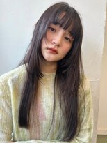 ハニー 町田(HONEY)&nbsp;ワイドバング　レイヤーカット　黒髪　オリーブベージュ