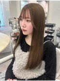 韓国風ストレートイメチェンワイドバング美髪オリーブベージュ