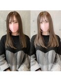 前髪エクステ20代30代大人女子　ココアブラウン艶感セミロング
