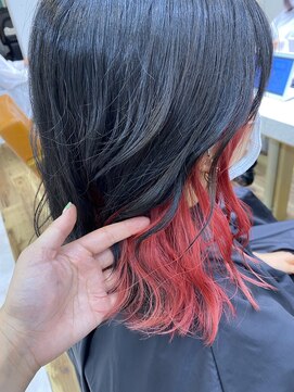 アプリバイリアン 浦和2号店(appri by Rien) イヤリングカラー/レッド/切りっぱなしボブ