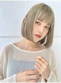 切りっぱなし小顔ボブ/ハイトーン透明感カラー/池袋