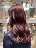 20代◎透明感ワインレッドロング巻き髪×ブリーチなし艶カラー