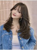 レイヤーカット髪質改善グレージュロング顔まわりくびれヘア